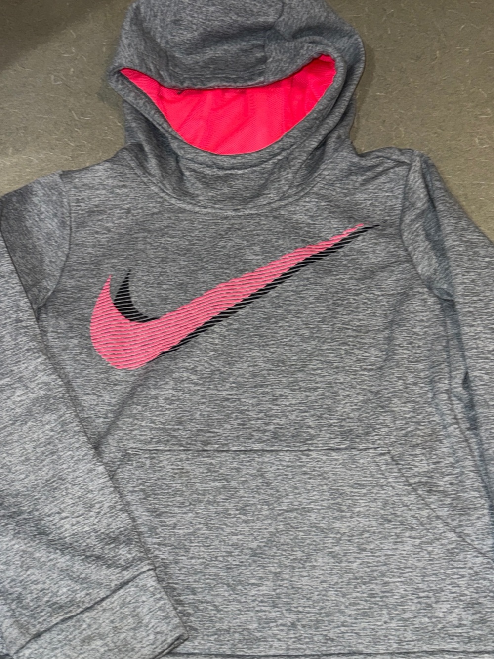 Nike Kids Grey Hoodie with Hot Pink & Black Swoosh